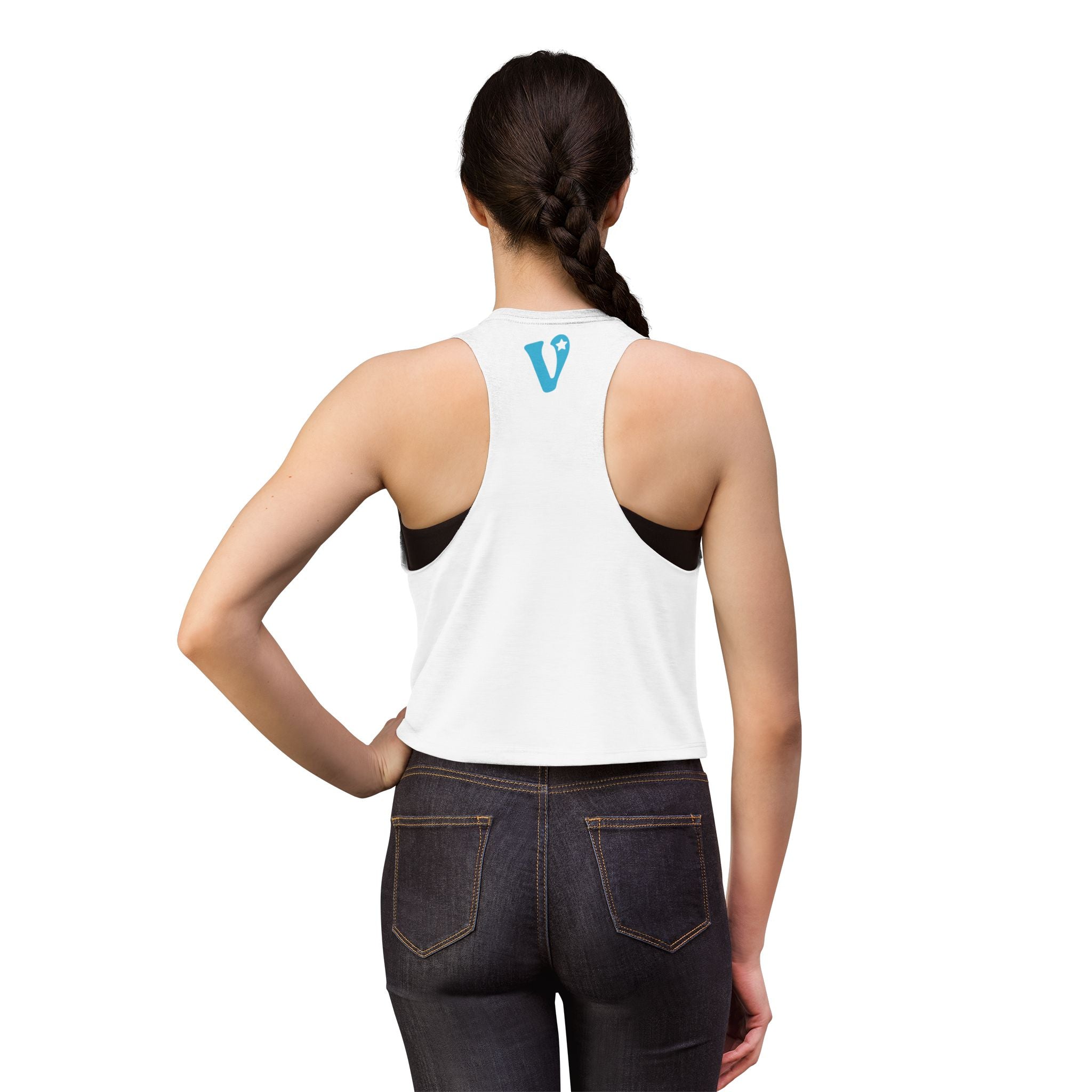 Crop Top — Blue 'V' Coffee & Rose Graphic