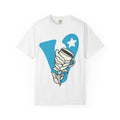 Vintage Coffee Rose Tee — Blue 'V' Graphic T-Shirt