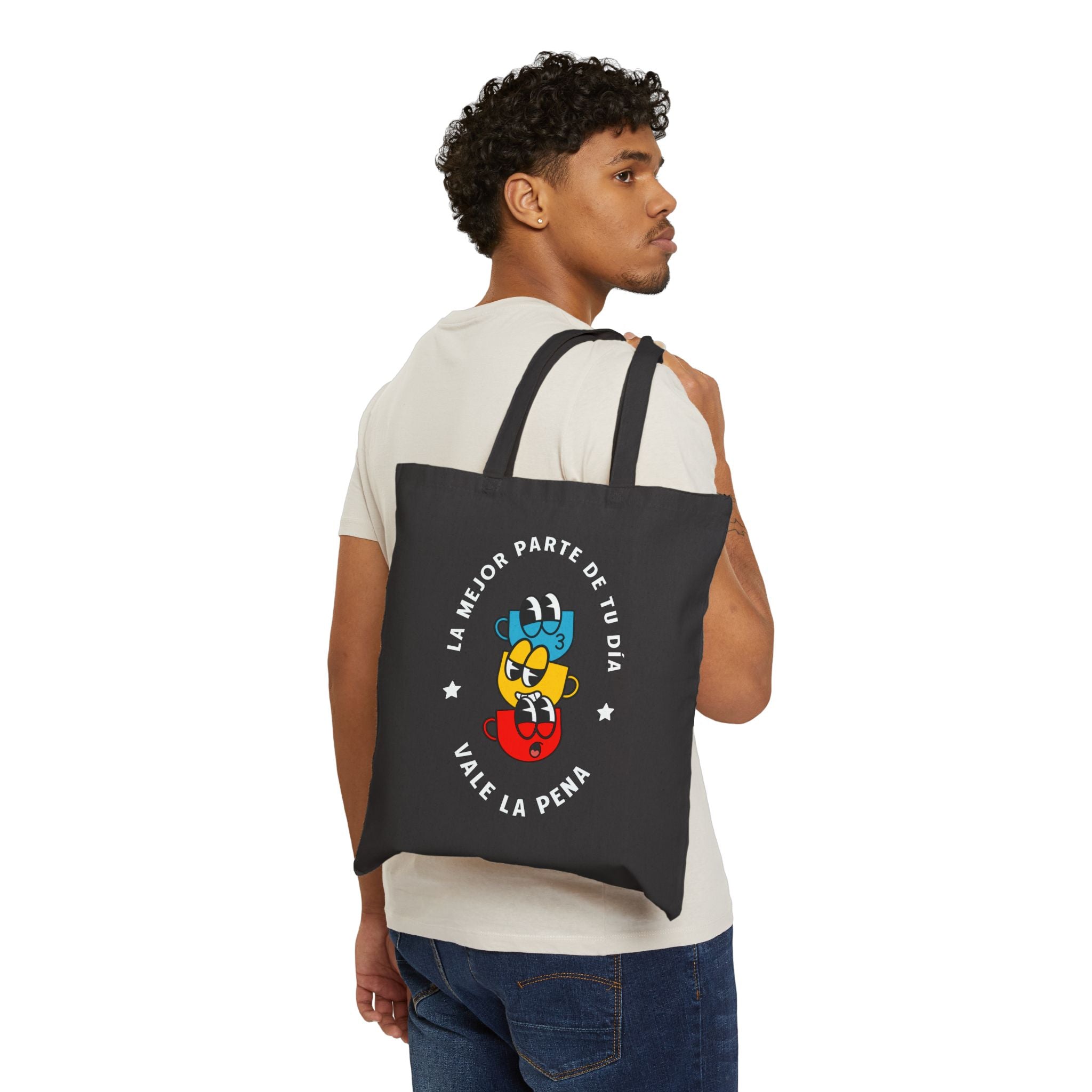Canvas Tote Bag — La mejor parte de tu día vale la pena (Colorful Cartoon Design)