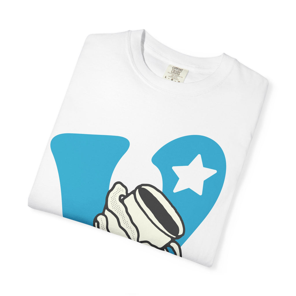 Vintage Coffee Rose Tee — Blue 'V' Graphic T-Shirt