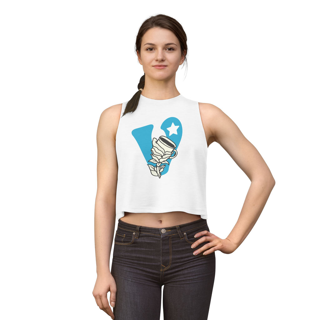Crop Top — Blue 'V' Coffee & Rose Graphic