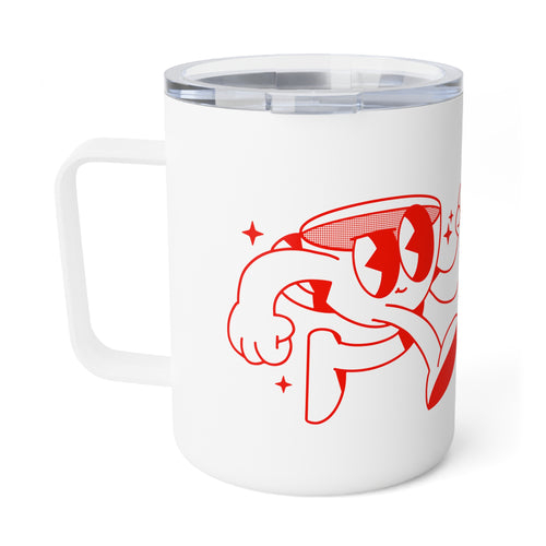 Insulated Coffee Mug 10oz — Retro Red Mascot "Viva La Perk" Travel Tumbler